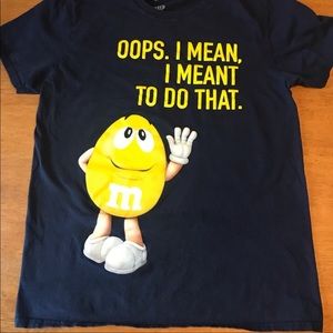 Men’s Medium M&M’s shirt. Navy Blue “Oops. I mean, I meant to do that.”